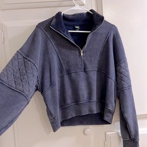 Wild Fable Cropped Quarter Zip Sweater with quilted sleeves